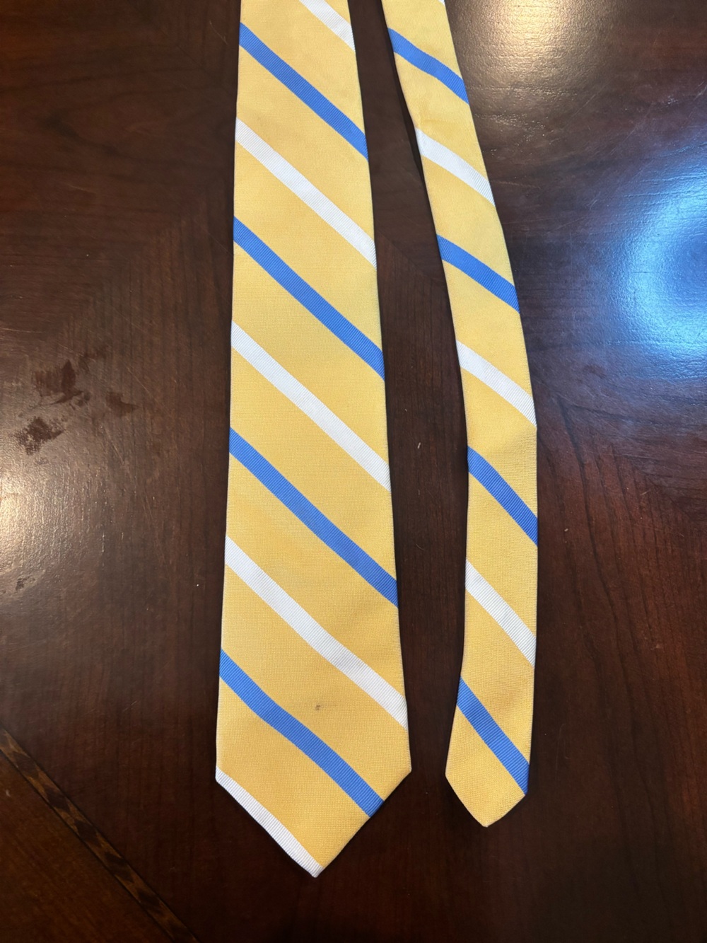 Brooks Brothers Tie Yellow Blue White Stripe 100% Silk Made USA England Woven